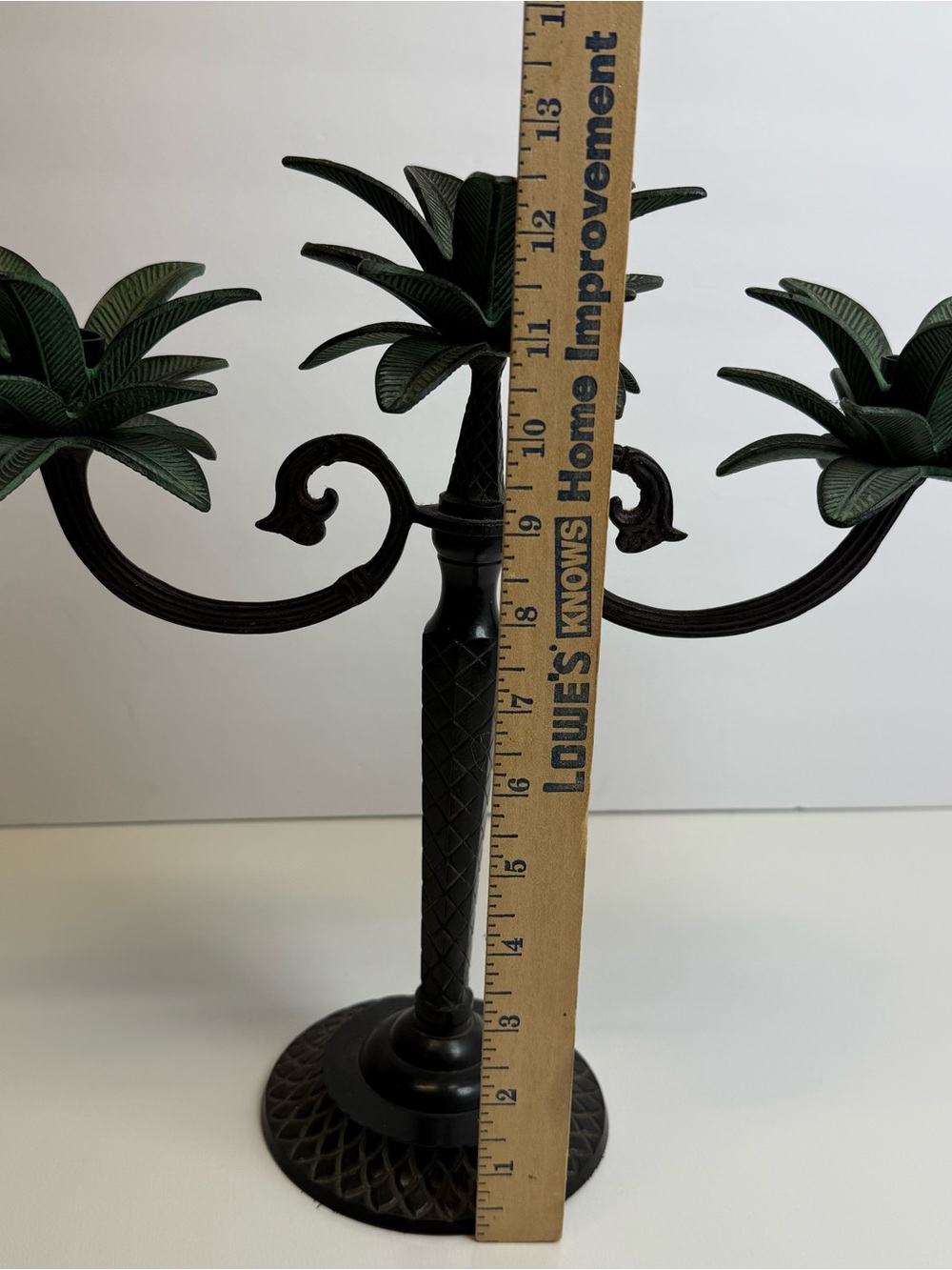Decorative Candelabra 3 Arm Palm Leaf Design 12" Heavy Candle Holder Vintage - Picture 10 of 10